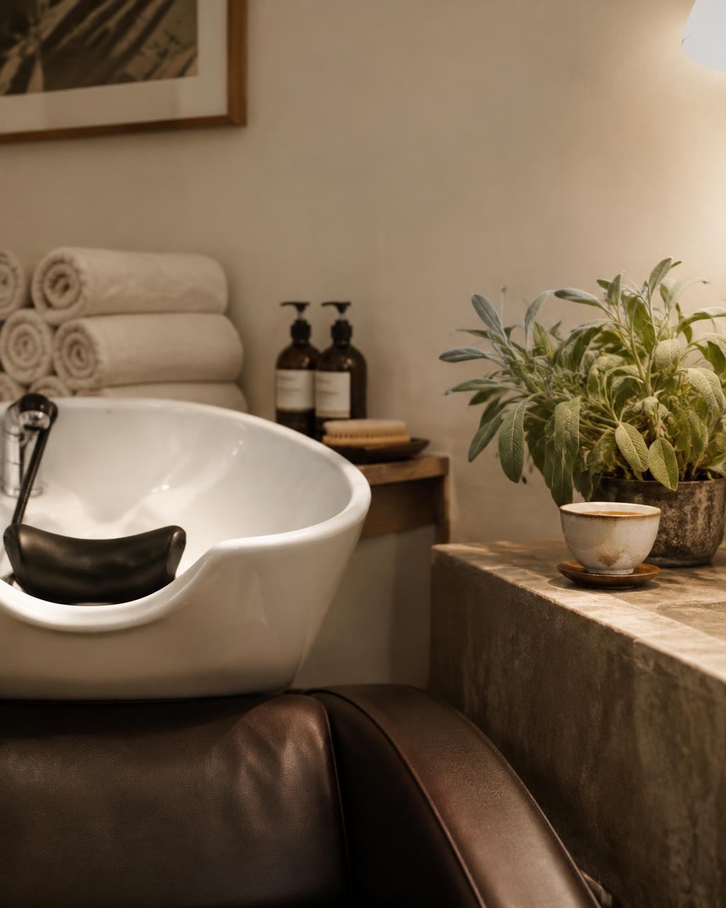 Wash basin and fresh tea in the Winchester salon